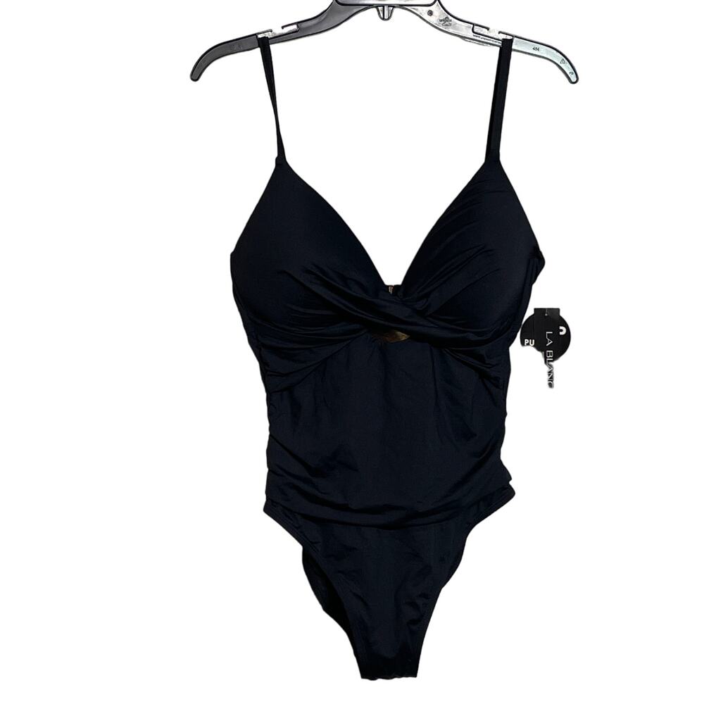 La Blanca BLACK Twist-Front Keyhole One-Piece Swimsuit Black 10